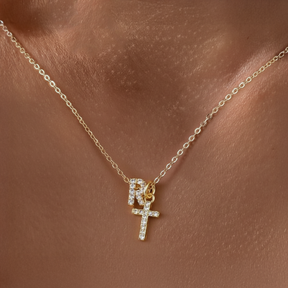 Delicate Initial and Cross Pendant Necklace