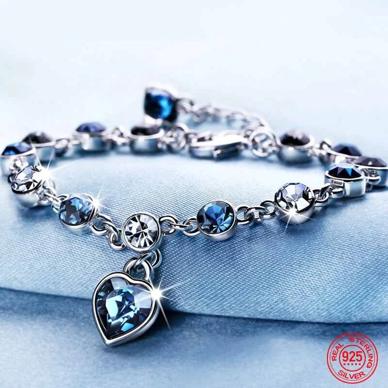 Beautiful Blue Crystal Heart Bracelet