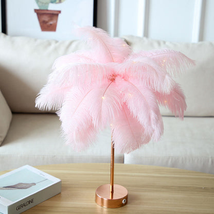 Unique Feather Table Lamp with Rose Gold Base
