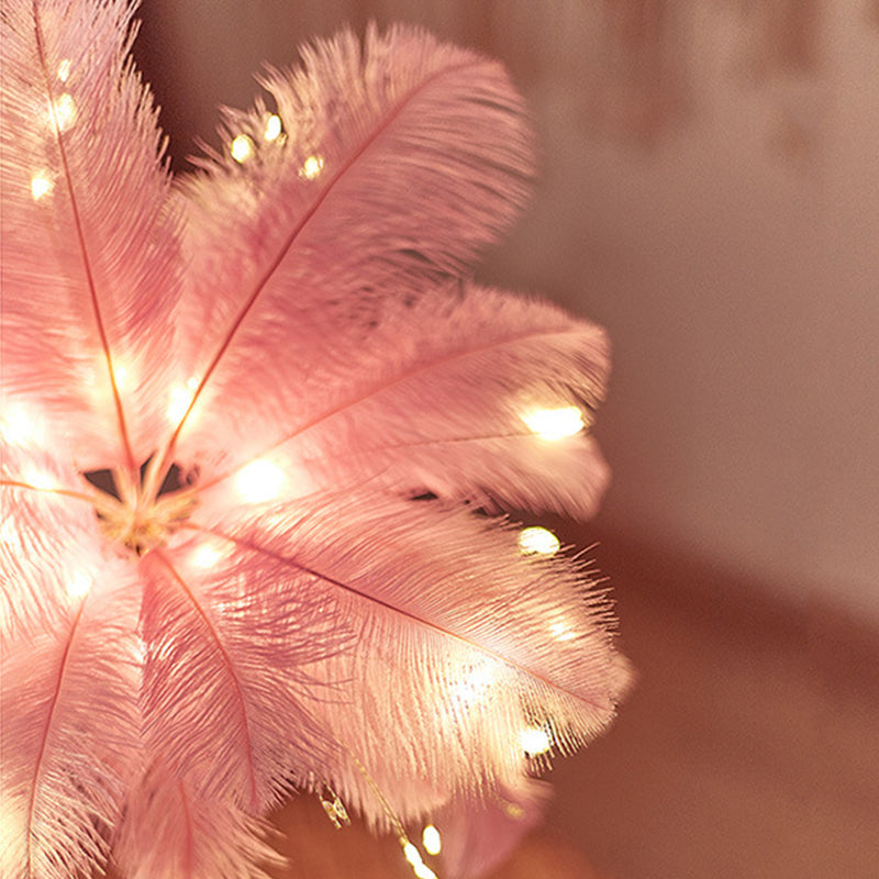 Unique Feather Table Lamp with Rose Gold Base
