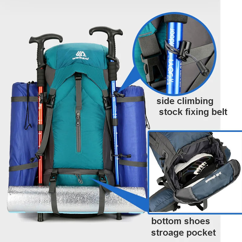 Durable 70L Hiking Backpack with Rain Cover