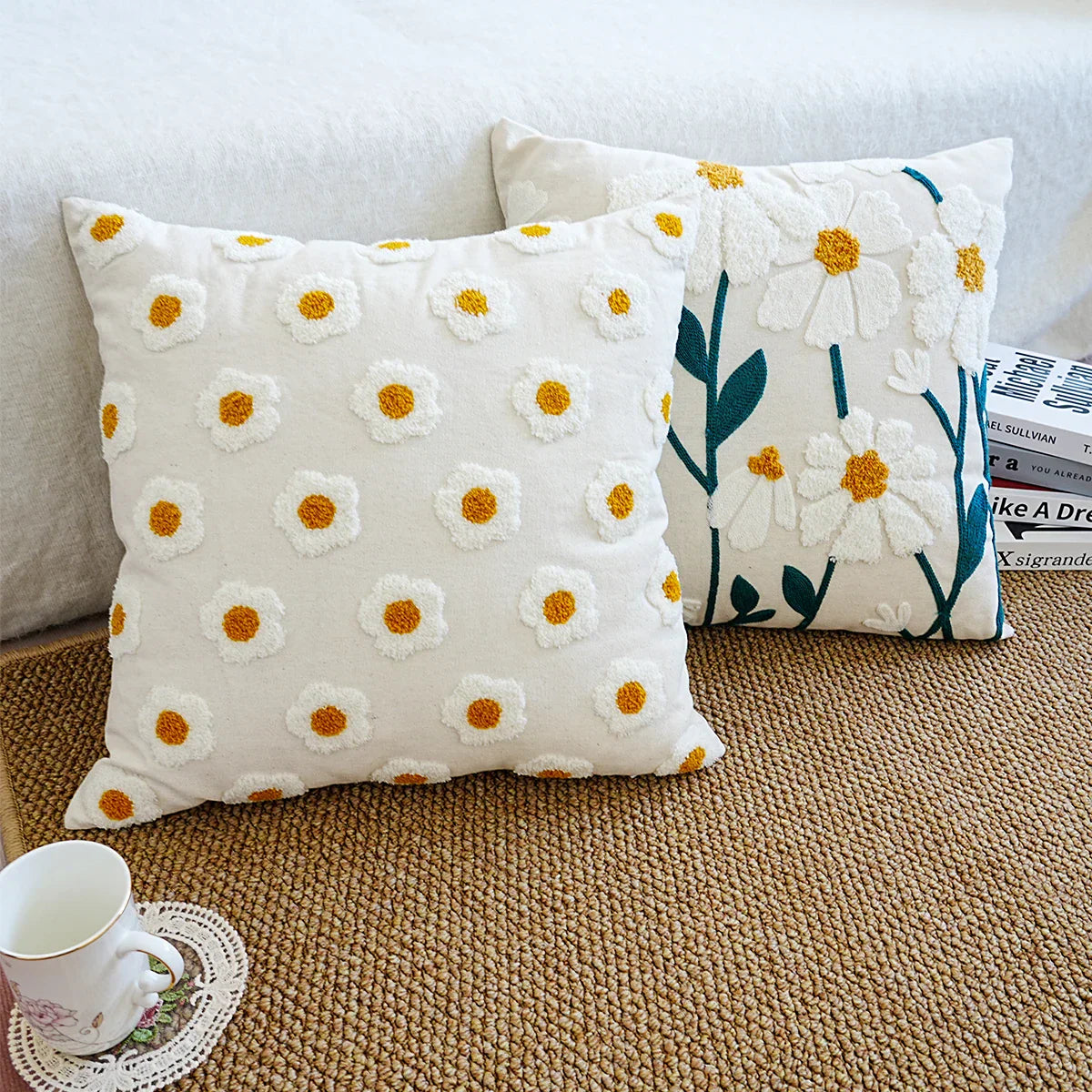 Soft Floral Sofa Cushion with Beautiful Embroidery