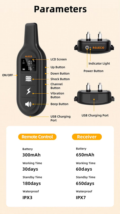 Waterproof Rechargeable Dog Training Collar with Remote