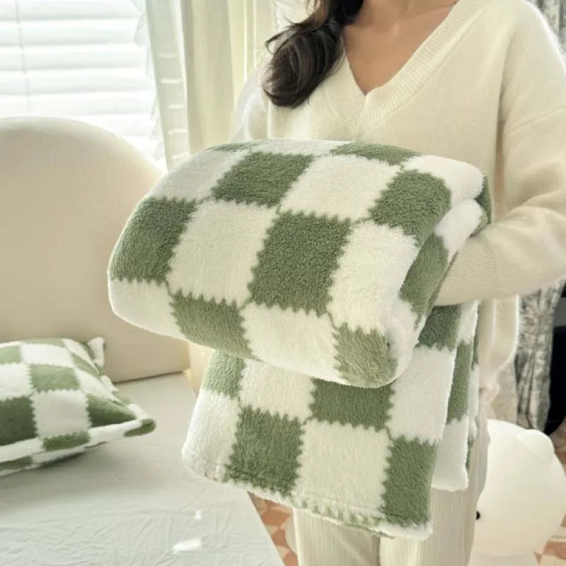 Cozy Plush Throw Blanket with Pink Checks