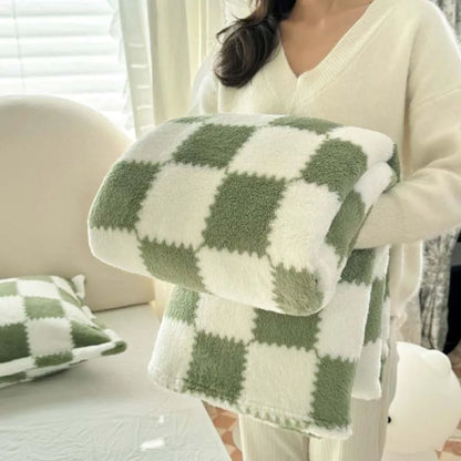Cozy Plush Throw Blanket with Pink Checks
