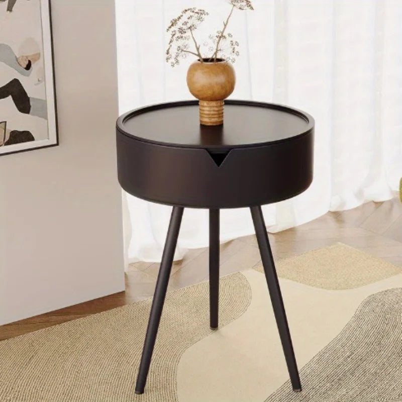 Compact Round End Table with Storage and Easy Move Design