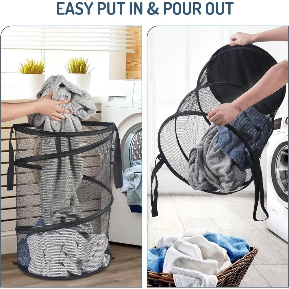 Portable Folding Laundry Hamper with Mesh Panel