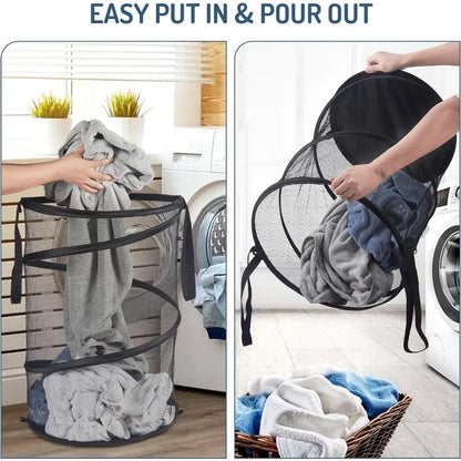 Portable Folding Laundry Hamper with Mesh Panel