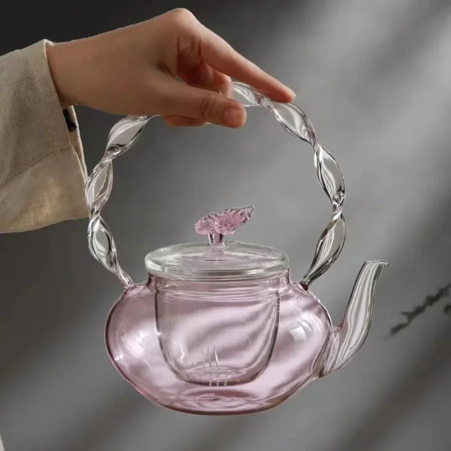 Colorful Flower Pattern Glass Tea Pot Infuser