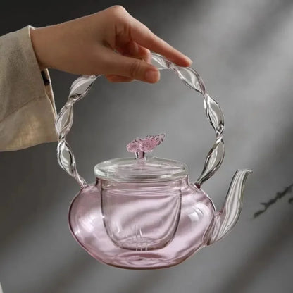 Colorful Flower Pattern Glass Tea Pot Infuser