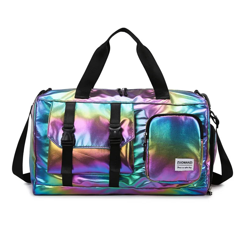 Spacious Holographic Weekend Travel Bag with Shoe Pocket