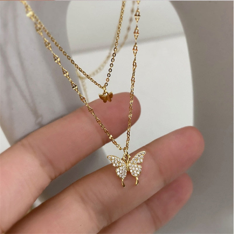 Dainty Feather Double Layer Silver Necklace