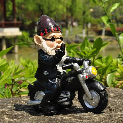 Fun Garden Gnome Motorcycle Statue Figurine