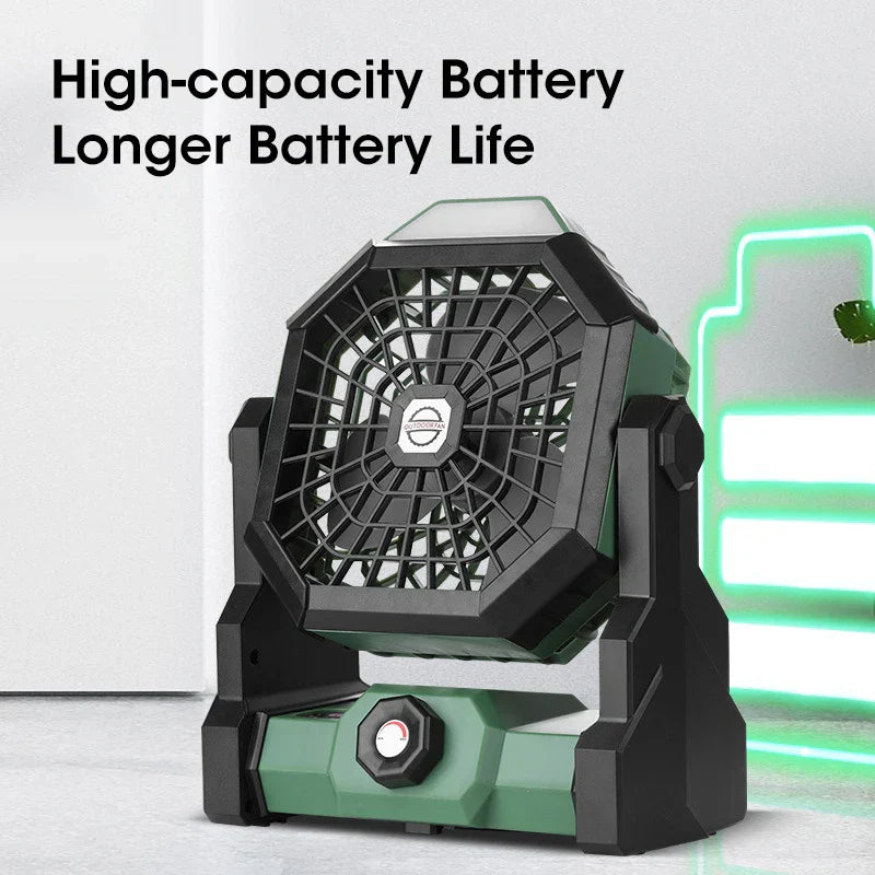 Portable Outdoor Fan with LED Light & USB Charging