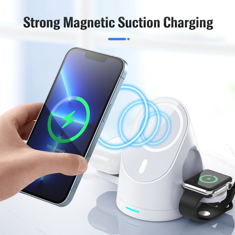 Compact 3in1 Wireless Charging Station Dock