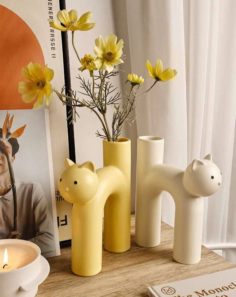 Decorative Clay Kitty Figurine Vase
