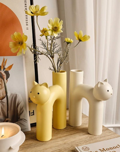 Decorative Clay Kitty Figurine Vase