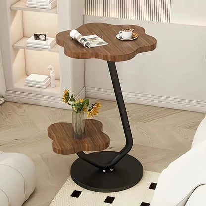 White Floral End Table with Double Shelf and Metal Base
