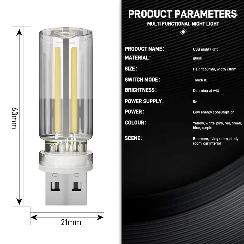 Colorful Glass Table Lamp with USB Touch Dimmer