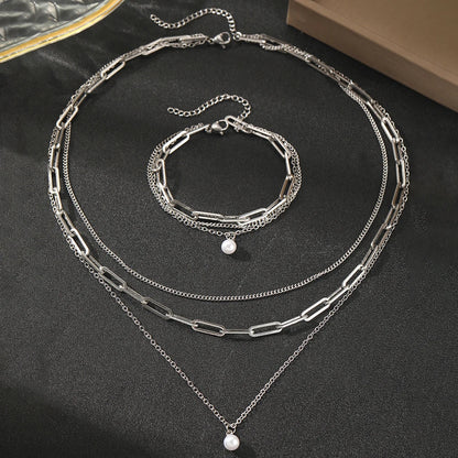 Delicate Pearl Chain Layering Necklace Set
