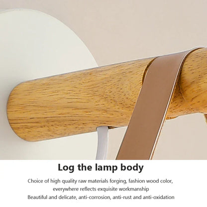 Rustic LED Wooden Wall Light with Brown Leather Strap