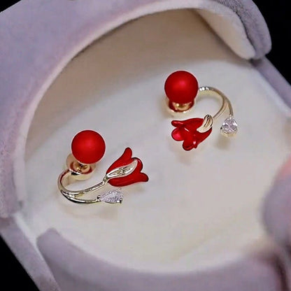 Beautiful Red Bloom Korean Zircon Drop Earrings