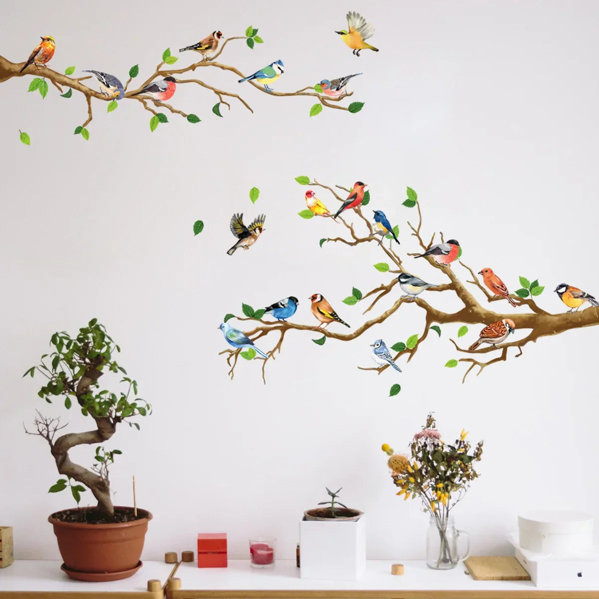 Decorative Bird Wall Decals with 3D Leaf Design Set - Befez
