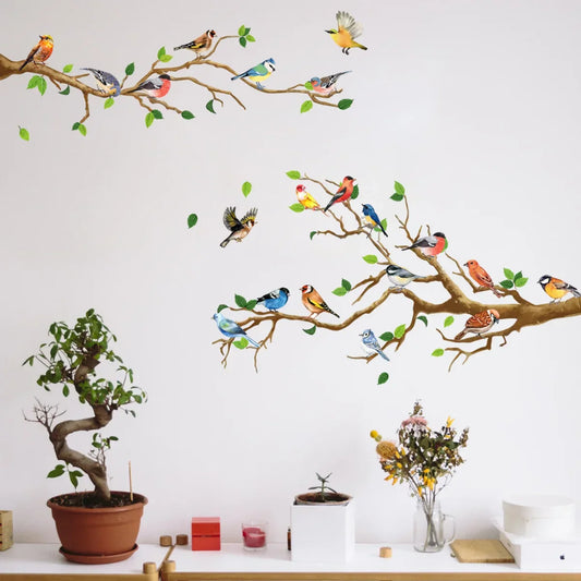 Decorative Bird Wall Decals with 3D Leaf Design Set - Befez