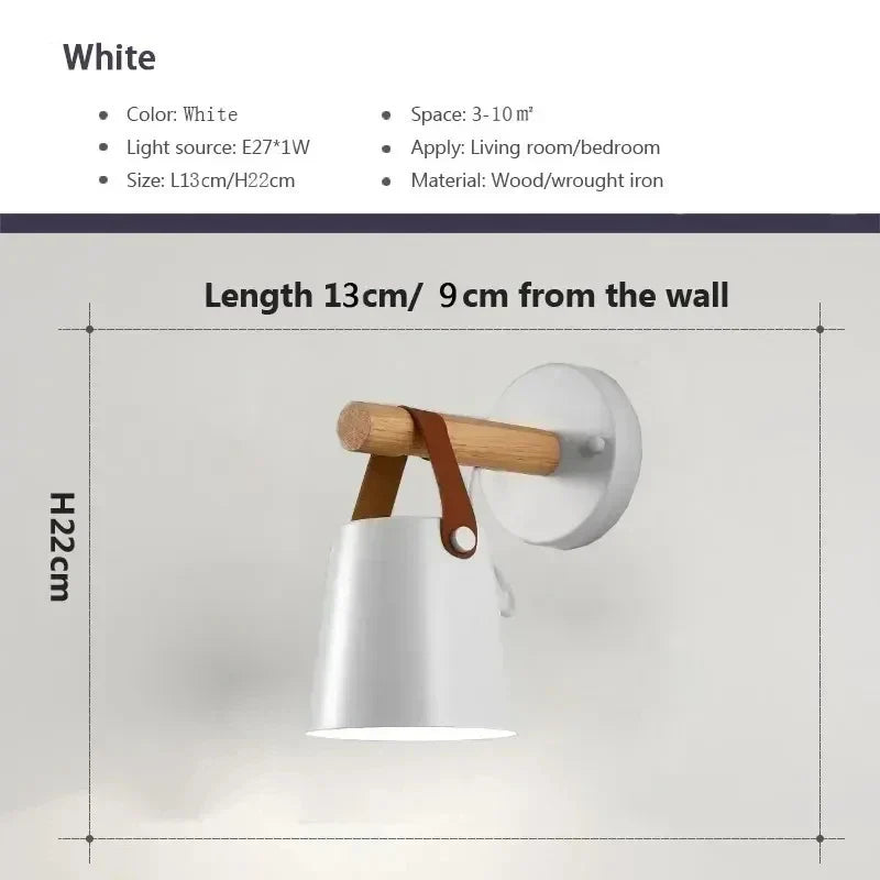 Rustic LED Wooden Wall Light with Brown Leather Strap