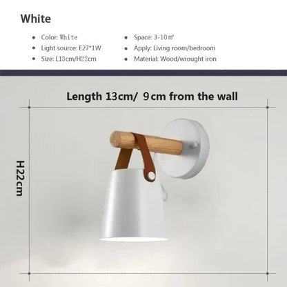 Rustic LED Wooden Wall Light with Brown Leather Strap