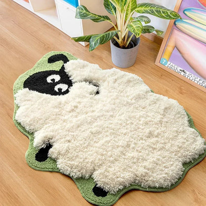 Plush Sheep Design Soft Bedroom Mat