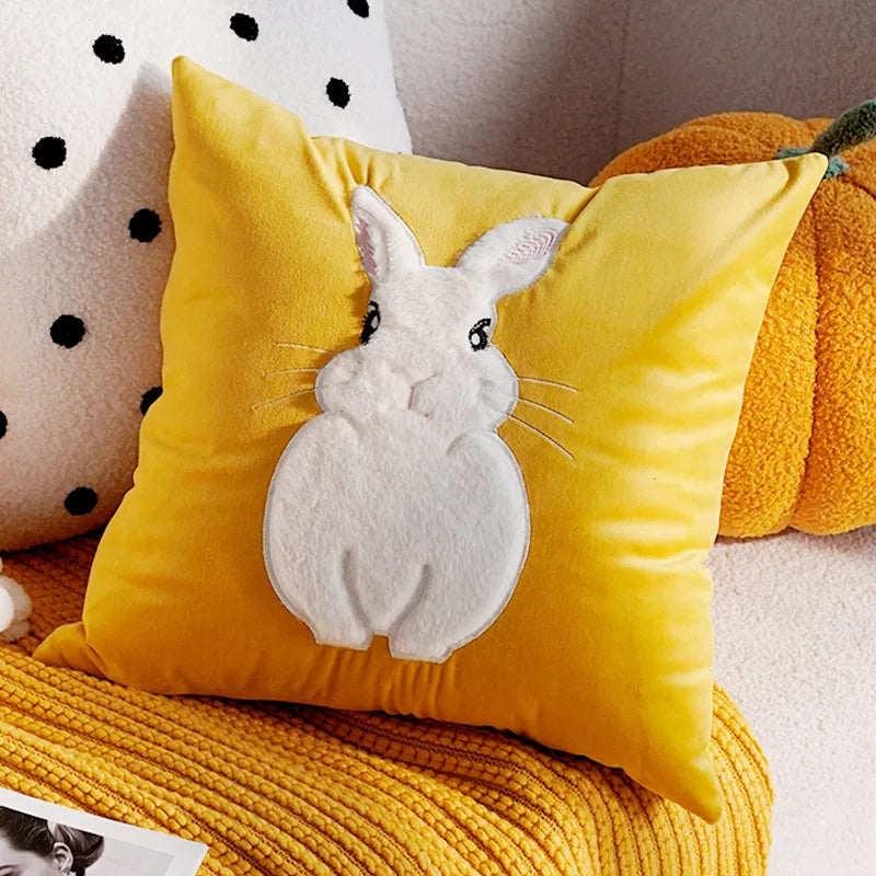 Colorful Floral Rabbit Pillow Cover