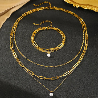 Delicate Pearl Chain Layering Necklace Set