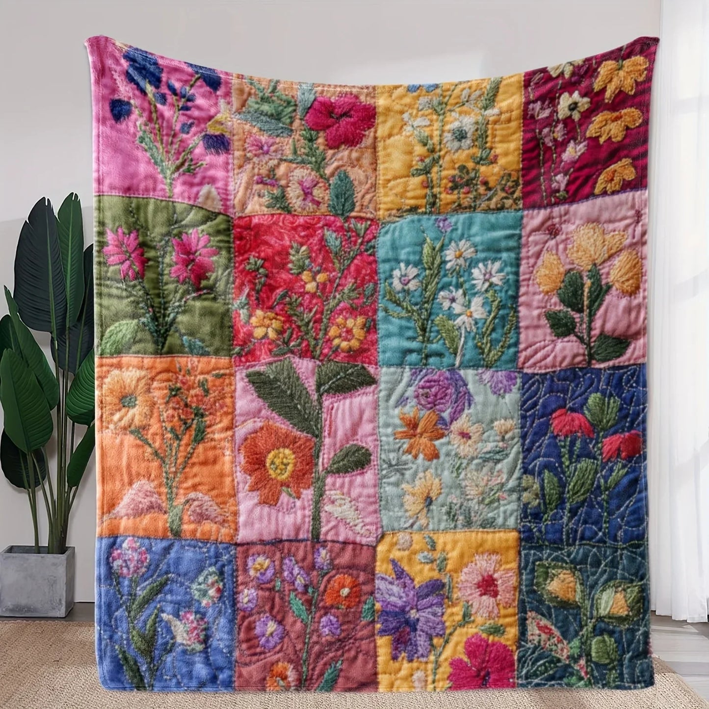 Cozy Floral Patchwork Throw Blanket