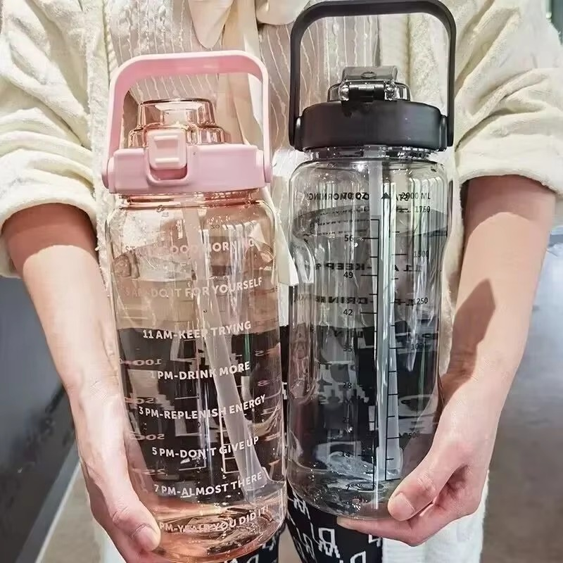 Big 68oz Insulated Gym Water Bottle with Straw and Timer
