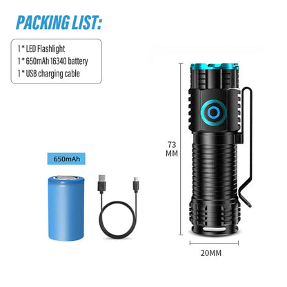 Compact Rechargeable LED Torch with Clip