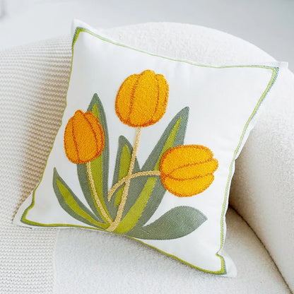 Colorful Floral Embroidered Throw Pillow Cover