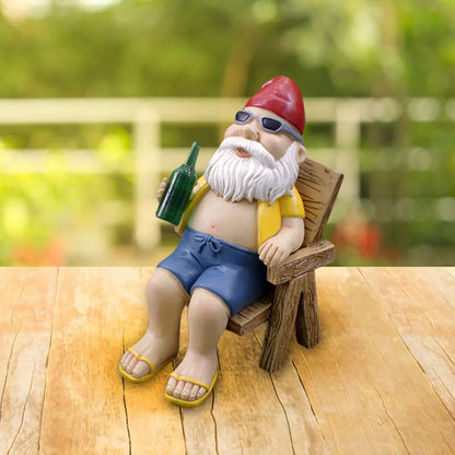 Fun Garden Gnome Figurine with Chair Statue