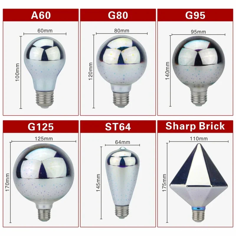 Colorful LED Globe Lamp with E27 Socket and Firework Effect
