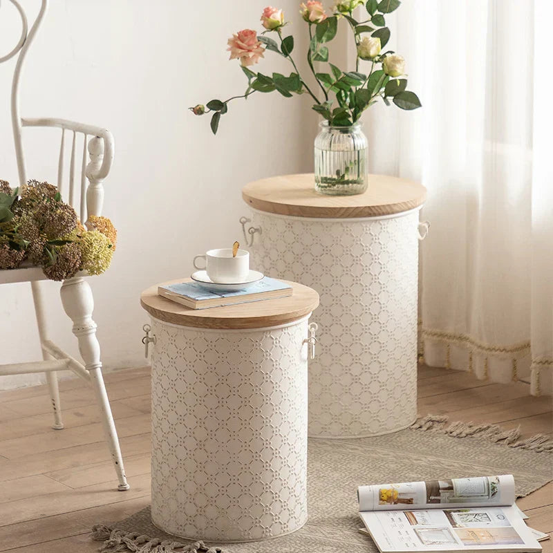 Befez | Compact Metal End Table with Storage Basket