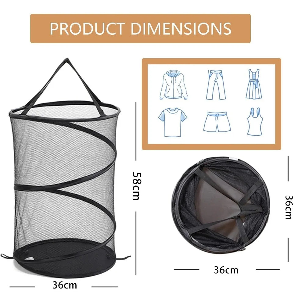 Portable Folding Laundry Hamper with Mesh Panel