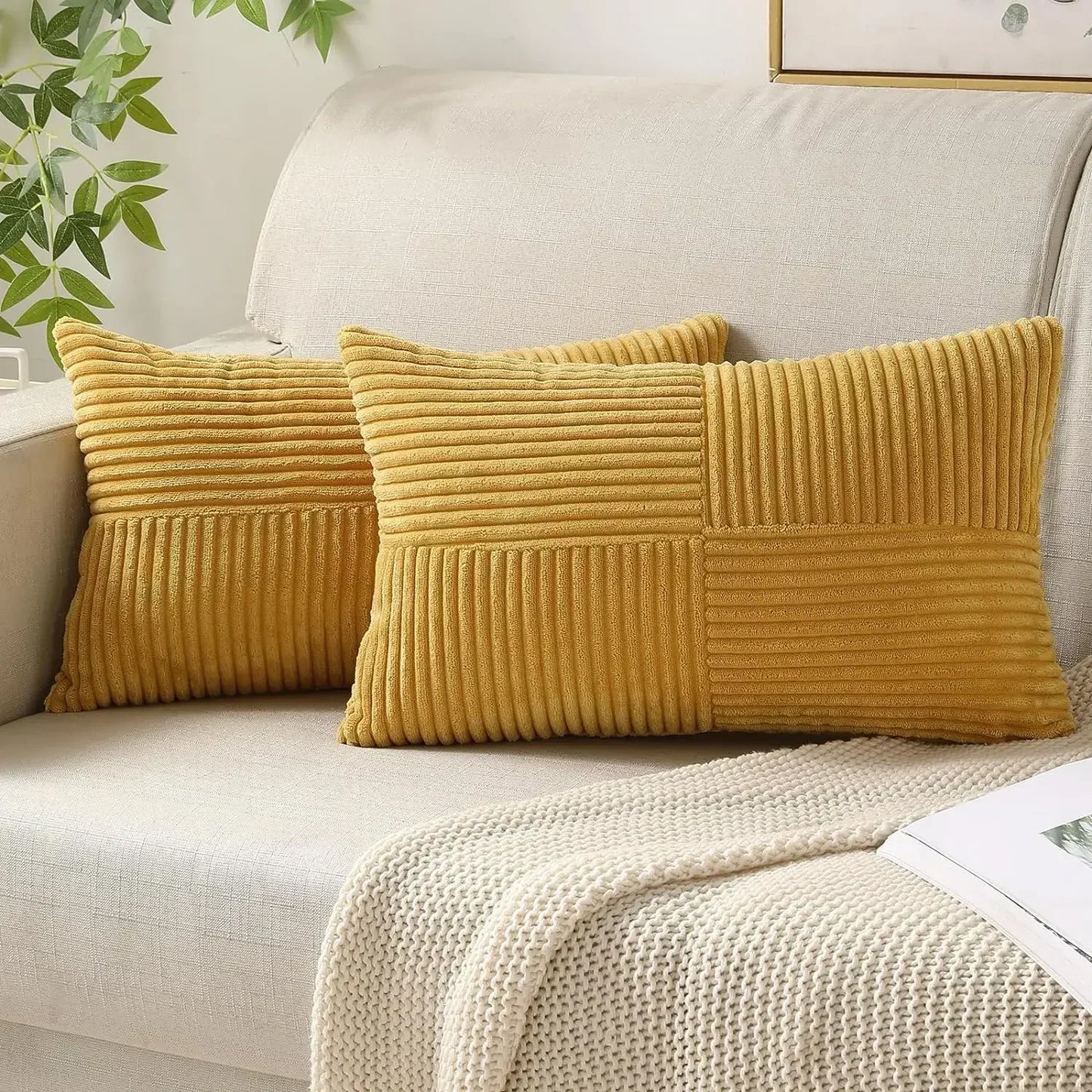 Soft Corduroy Striped Pillow Covers Set