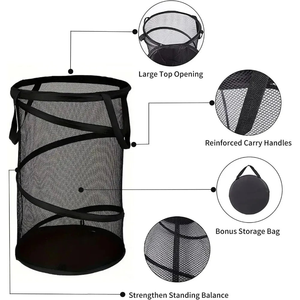 Portable Folding Laundry Hamper with Mesh Panel
