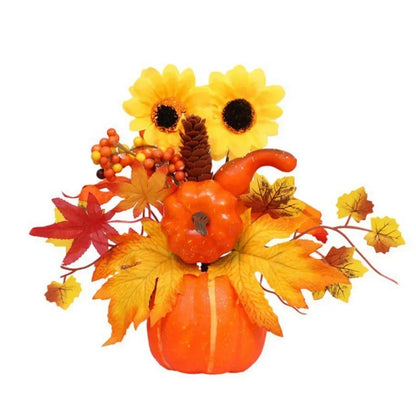 Fall Decorative Pumpkin with Fake Flowers Vase