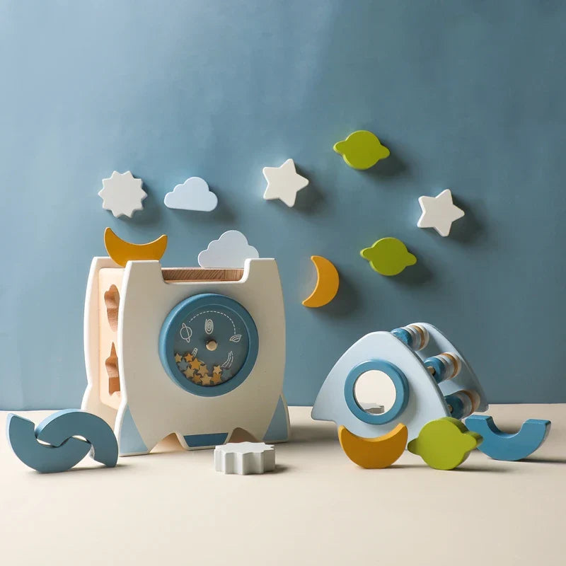 Fun Wooden Building Block Rocket Set