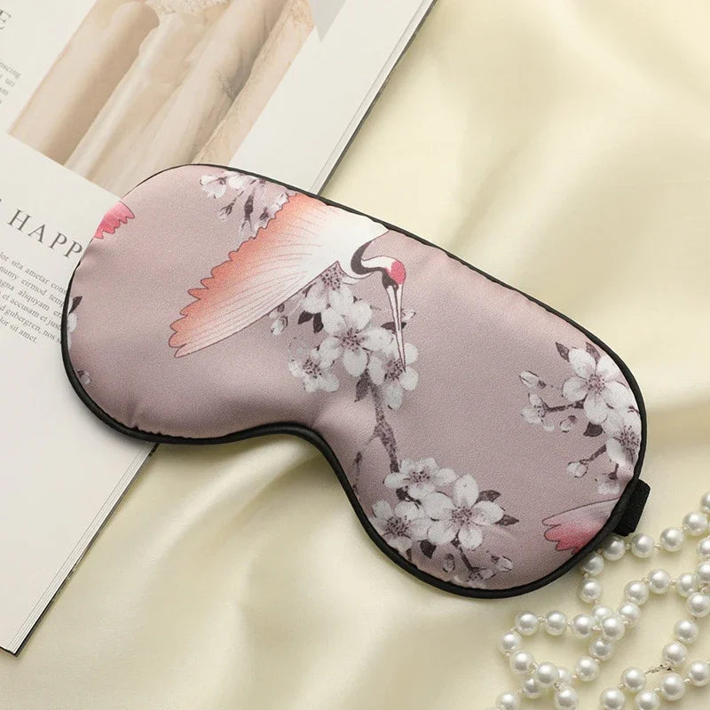 Soft Silk Eye Mask with Elegant Bird Pattern
