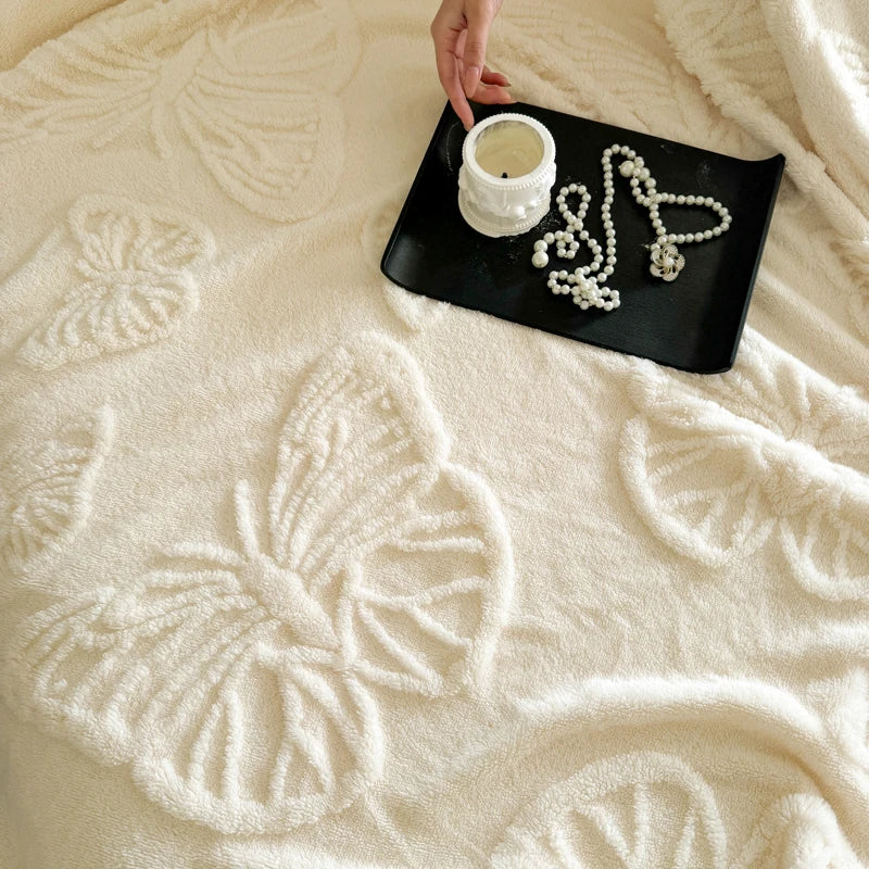 Cozy Plush Blanket with 3D Butterfly Pattern