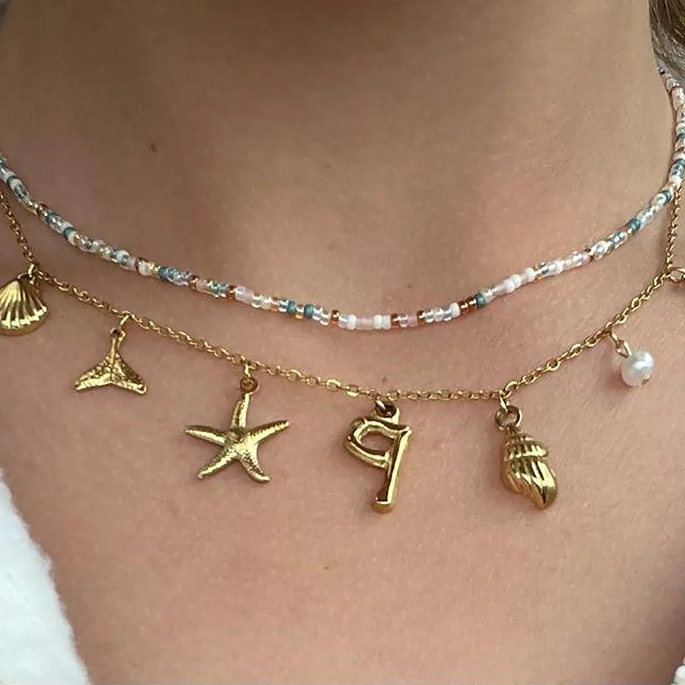Customized Seashell Monogram Pendant Necklace - Befez
