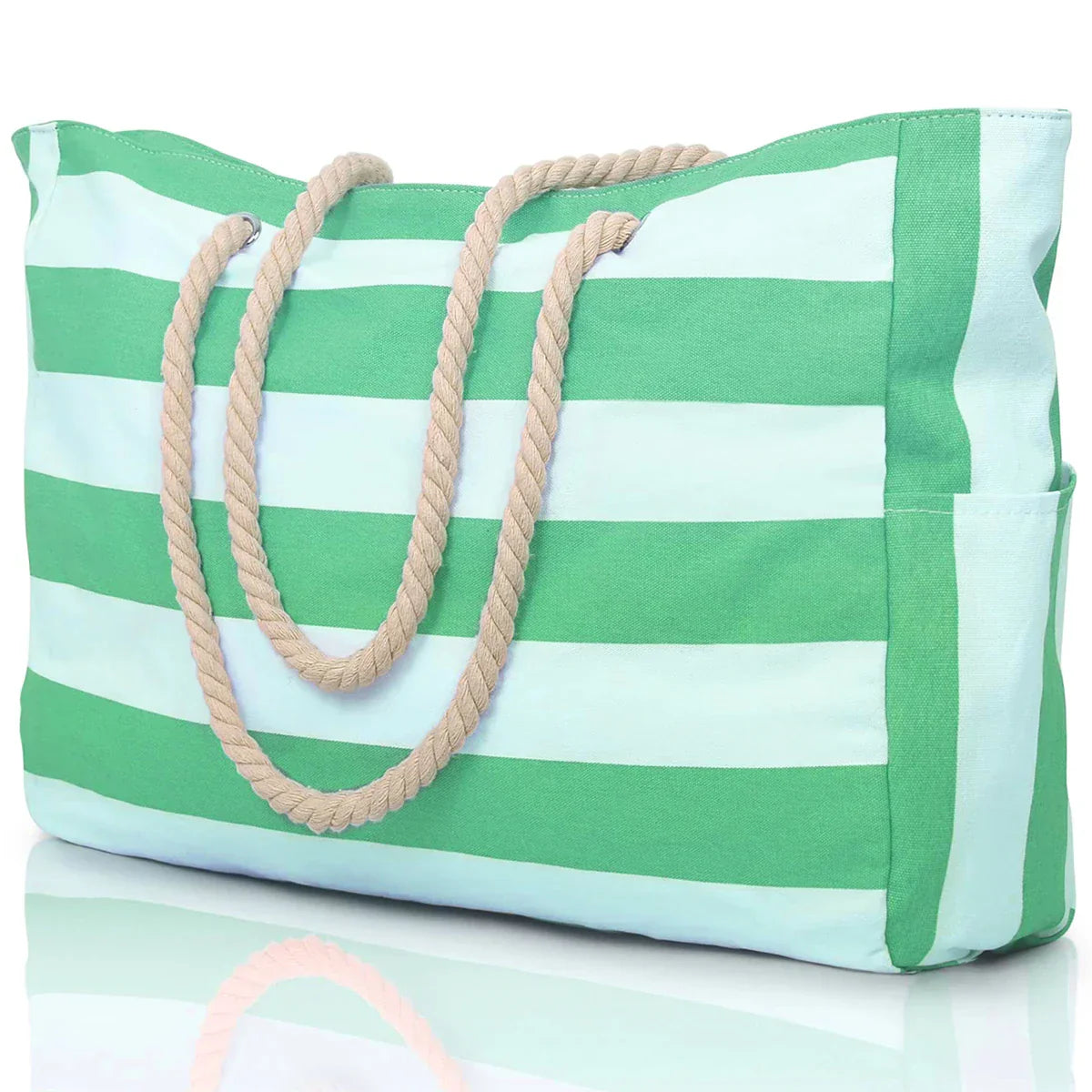 Colorful Stripe Tote Beach Bag with Zipper Closure
