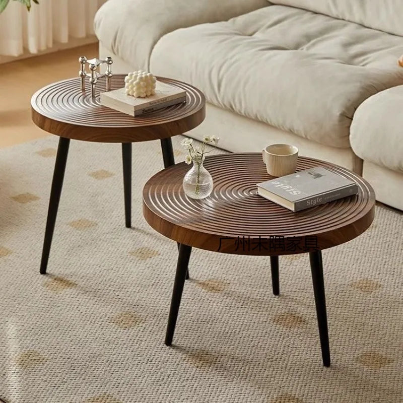 Round Wood Coffee Table Minimalist Living Room Furniture